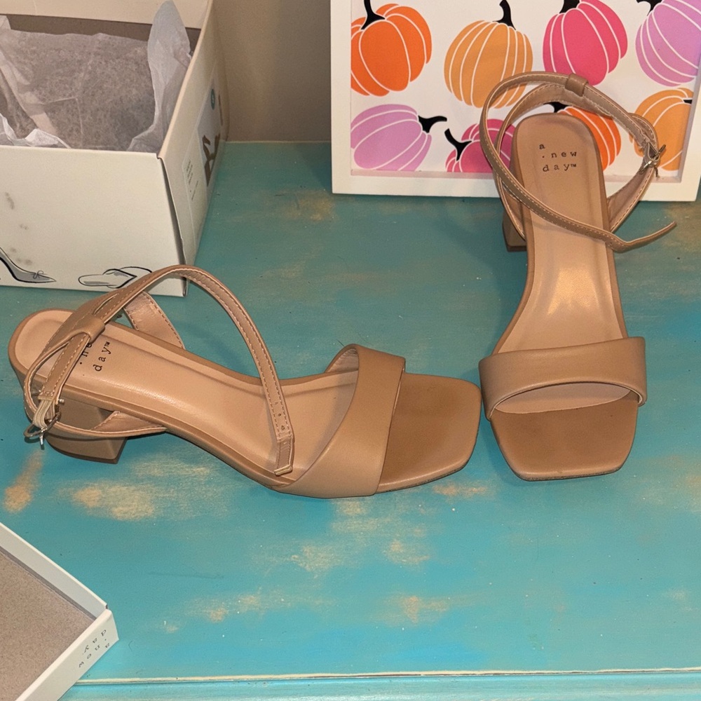 A New Day Beige Block Heel Sandals
